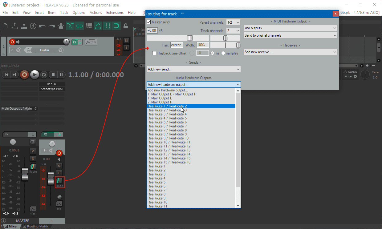 Reaper track into ReaRoute